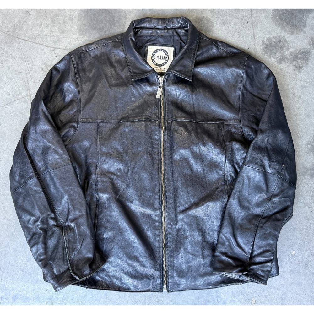 Mens Sz Large Vintage‎ M Julian WILSONS Leather Black Jacket Full Zip